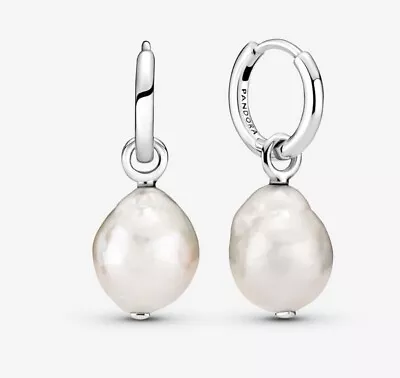 Authentic PANDORA Freshwater Cultured Baroque Pearl Hoop Earrings # 299426C01 • £32.17