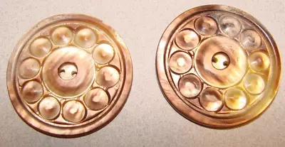 Two Antique Mother Of Pearl Abalone Shell Coat Buttons Just Under 1 1/2  • $19.99