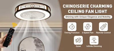 Modern LED Ceiling Fan With Light Dimmable Round Chandelier Lamp 3 Speeds+Remote • $112.41