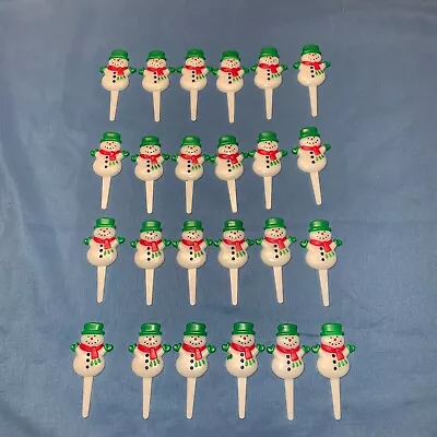 Christmas Snowman Cupcake Toppers Party Picks Lot 24 Pcs Vintage Frosty Snowman • $15