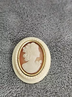 Vintage 1920's Cameo Depose France Celluloid In Gold/Brass Frame Pin / Brooch • $14.16