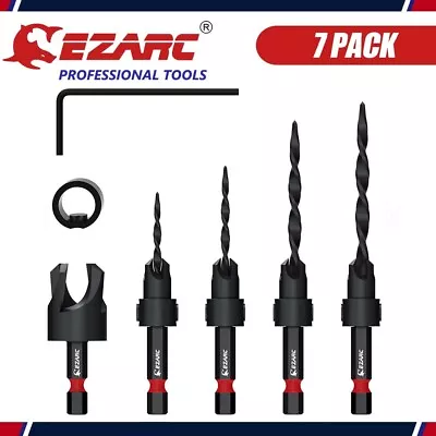 7PC Wood Countersink Drill Bit Set 4 6 8 10 Tapered Drill Bits W/ 1/4  Hex Shank • $17.99