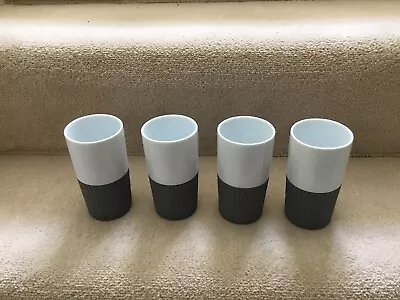 4 X White Modern Tall Coffee Cup/mug Grey Holder Cuff Height 3” • £5.99