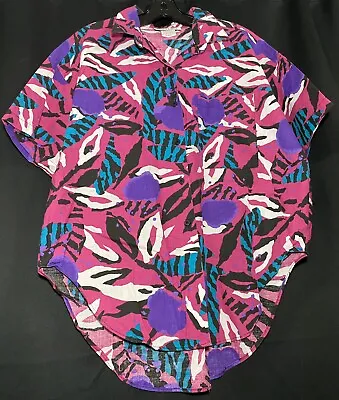 Vintage 80s Casey & Max Button Shirt Memphis Milano Vaporwave Abstract Retro SzL • $37.49