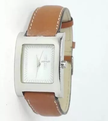 Astrium Magna Carta Watch Steel Silver Tank Case White Face Brown Leather Band • $65.99