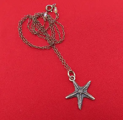 Vintage Necklace Sterling Silver Star Pendant 20 Inch Chain Modernist 691b • $17.99