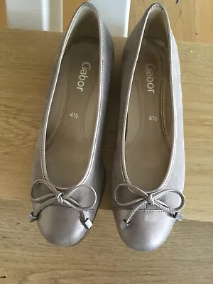 Gabor Size 4.5 Ballet Pumps Pale Gold Suede And Leather New • £18