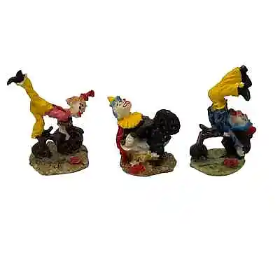 Vintage Miniature Clowns Balancing On Bicycles Set Of 3 Figurines  • $12.95