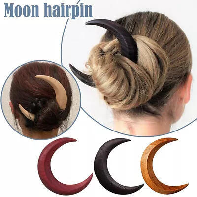 Moon Hair Fork Hair Stick Hand Carved Crescent Shaped Hairpin Wooden Hairpin UK • £5.54