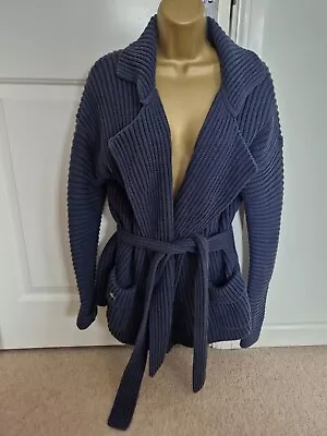 Lacoste Womens Navy Blue Chunky Belted Cardigan Size M • £15