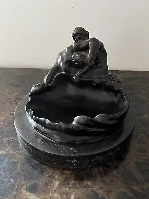 Bronze Sculpture Art Bowl Nude Men Wrestling 7” Marble Base Signed • $660