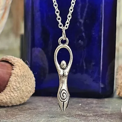 Spiral Goddess Pendant Necklace 18  Chain Small Goddess Pagan Wiccan Jewellery • £4.95