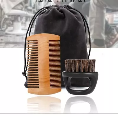 Boar Bristle Beard Mustache Comb Wood Set Handle Hair Brush Shaving Mens Tool UK • £3.99
