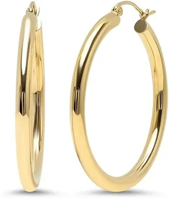 18K Gold Filled Large Round Hoop Earrings - 37MM W/ 3MM Thick Hoops • £4.99