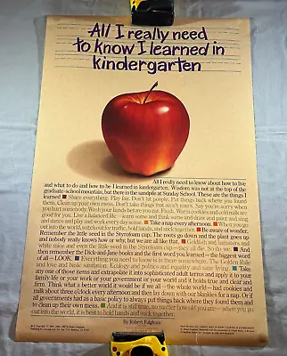 1989 All I Need I Learned Kindergarten Robert Fulghum Dennis Wozniak Poster Vtg • $19.95