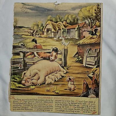 1942 June Canvas Art Morrell Morrell's Walt Disney Calendar 8” X 10”  Farmyard • $20
