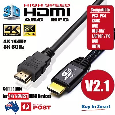 Premium HDMI Cable V2.1 8K 4K Ultra HD 3D High Speed Ethernet 1m 2m 3m 5m • $13.95