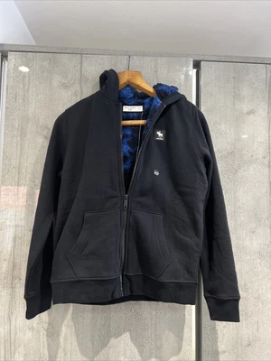 £20 • Buy Abercrombie & Fitch Large Boys Youth Black Hoodie Faux Fur Lined Jacket BNWT
