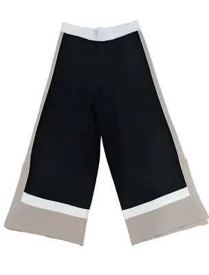 Joseph Ribkoff Color Blocked Black/Vanilla/Moonstone Cropped Wide Legged Pants M • $109