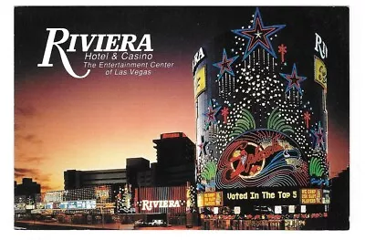 CLOSED  Riviera Hotel Casino Las Vegas Famous Neon Facade Postcard Desert Sunset • $3.77