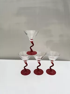 Retro Set Of 4x Red Z Stem Mini Martini Glasses Made In France By Arc. • $52.85