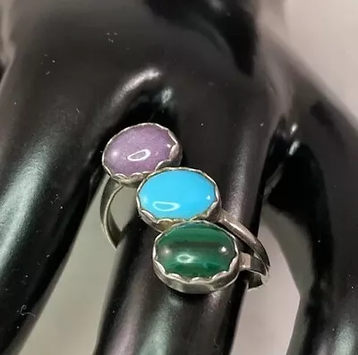 Sterling Ring With Semi Precious Gemstones Size 8 Malachite • $40