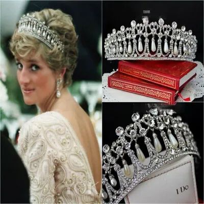 $6.99 • Buy Women Bride Wedding Party Queen Pearl Crystal Rhinestone Silver Tiara Crown