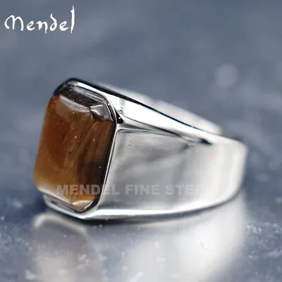 MENDEL Mens Stainless Steel Natural Tiger Eye Stone Ring For Men Size 7 8 9-15 • $11.99