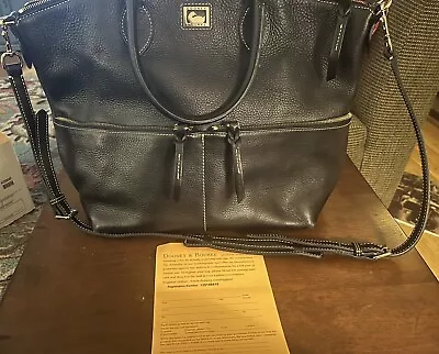 Dooney & Bourke Double Pocket Black Leather Satchel Hobo Bag W/Key Ring • $119