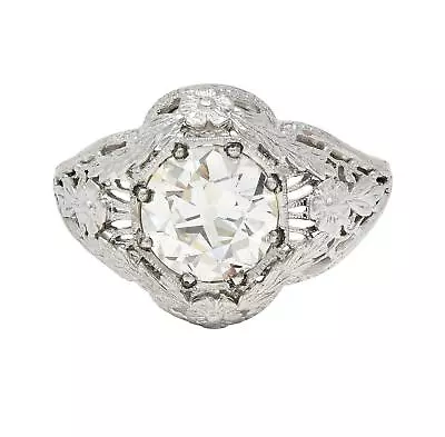 Felger Art Deco 1.35 CTW Diamond 18K White Gold Floral Vintage Engagement Ring • $12475