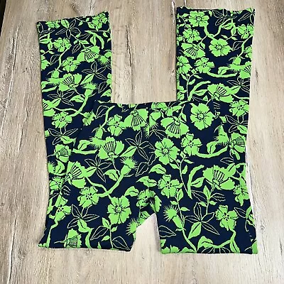 Zara Women’s Stretch Flare Legged Pants Floral High Rise Pant Boho Medium Green • $17.42