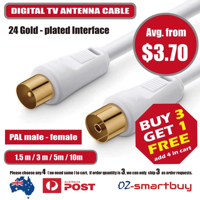 $17.95 • Buy TV Antenna Extension Cable PAL Male To Female Aerial Flylead Cord 1.5m 3m 5m 10m