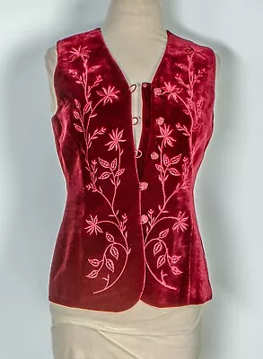 Ann Taylor Rayon Silk Maroon Velvet Waistcoat/Vest - Size XS UK/Petite 2P US • £12.99