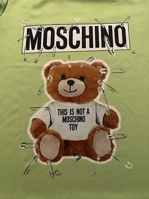 Moschino Couture Polyester Toy Bear With Safety Pins T Shirt Large Green Soft • $21.50