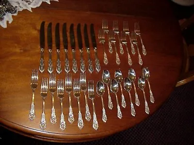 $1490 • Buy Rose Point 32-pc-8-place-settings-wallace-sterling-silver-grand-heavy-set #1