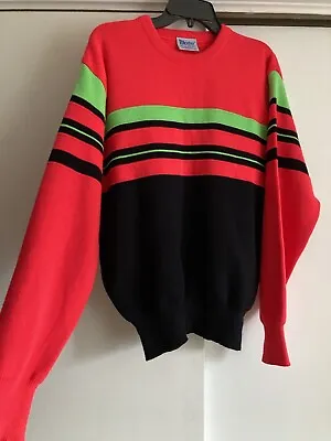 Vintage Meister Neon Striped Ski Pullover Sweater Sz L • $44