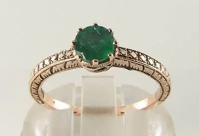 9K 9CT ROSE GOLD COLOMBIAN EMERALD 5mn ART DECO SOLITAIRE INS RING FREE SIZE • £299