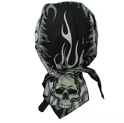 Headwrap DANBANNA Punisher Silver Flames & Skulls Du Rag Doo Rag Skull Cap • $12.49