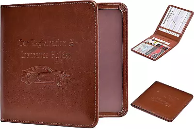 Car Registration And Insurance Card Holder - Leather Vehicle Glove Box • $18.13