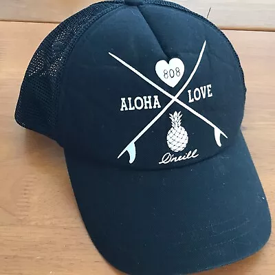 O'Neill Hat Black Aloha Hawaii 808 Love Maui Oahu Surfboard Snap Back Trucker • $15.60