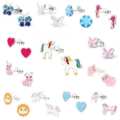 925 Sterling Silver Earrings Studs Rainbow Unicorn Heart Butterfly Girls Kids • £5.45