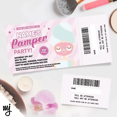 Personalised Pamper Party Ticket Style Birthday Invitations | Perforated Stub • £23.99