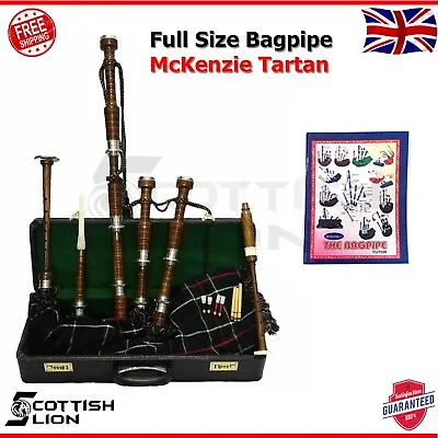 Full Size Scottish Highland Bagpipe Natural Colour Silver Mounts McKenzie Tartan • £89.98