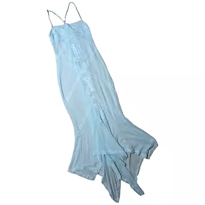 Vtg Y2K Victoria's Secret Sky Blue Sheer Lace Draped Hem Racerback Maxi Dress L • $119