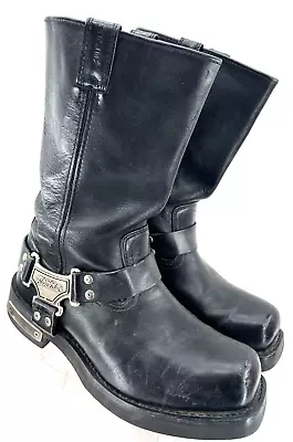 Harley Davidson Black Leather Metal Logo Motorcycle Boot Shoes Men's US 10 • $79.99