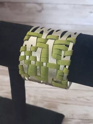 Vintage Cuff Bracelet - Green Woven Design • $12.99