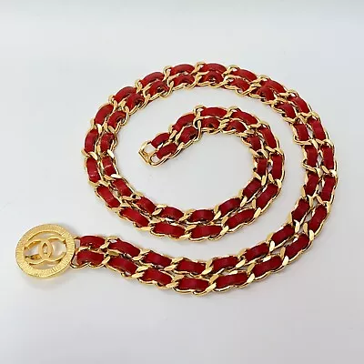 CHANEL Cocomark Double Chain Belt Gold Red • $680