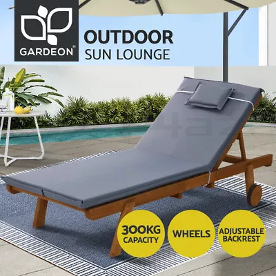 $267.95 • Buy Gardeon Sun Lounge Wooden Lounger Day Bed Wheel Patio Outdoor Setting Furniture