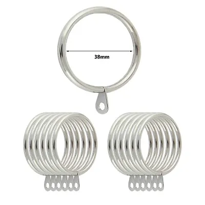 Metal Curtain Rings Hanging Hooks For Curtains Rods Pole Voile 38mm Silver Rings • £2.99