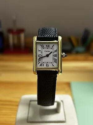 Cartier Must De Cartier Tank Vermeil 18 Karat  - Ref 5512106 With Black Strap • $1345